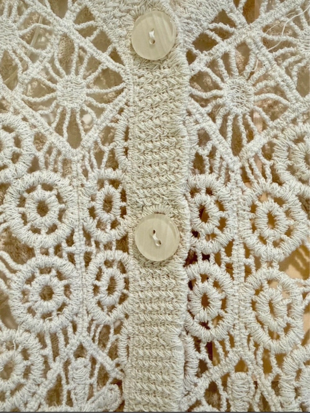 GLG Cream Crochet Button-Front Short Sleeve Cardigan🌼 - Picture 2 of 5